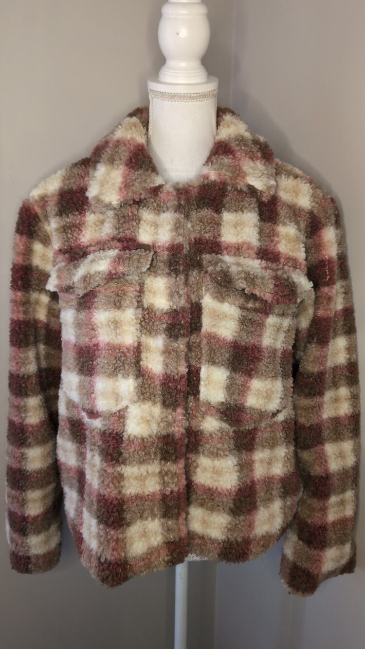Avec Les Filles Plaid Teddy Trucker Jacket Size Medium